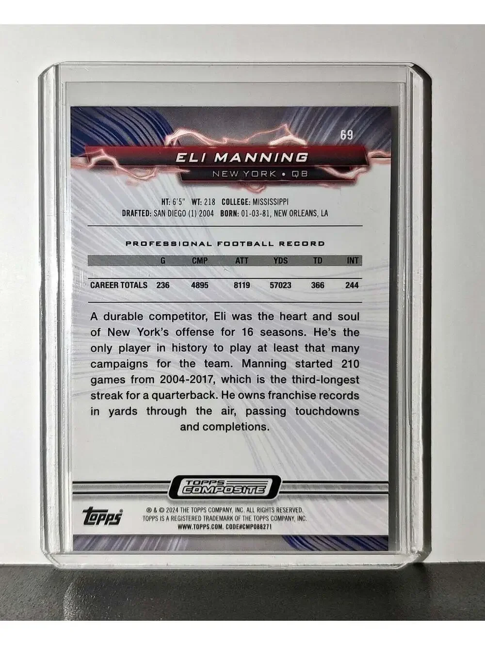 Eli Manning 2023 Topps Resurgence NFL #69 Football Card New York Giants